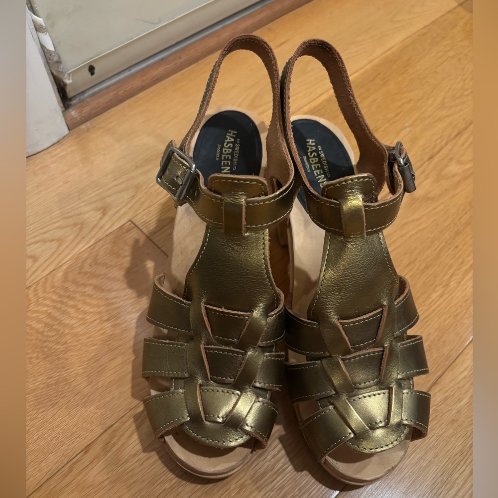 Swedish Hasbeens Gold Strappy Sandals
